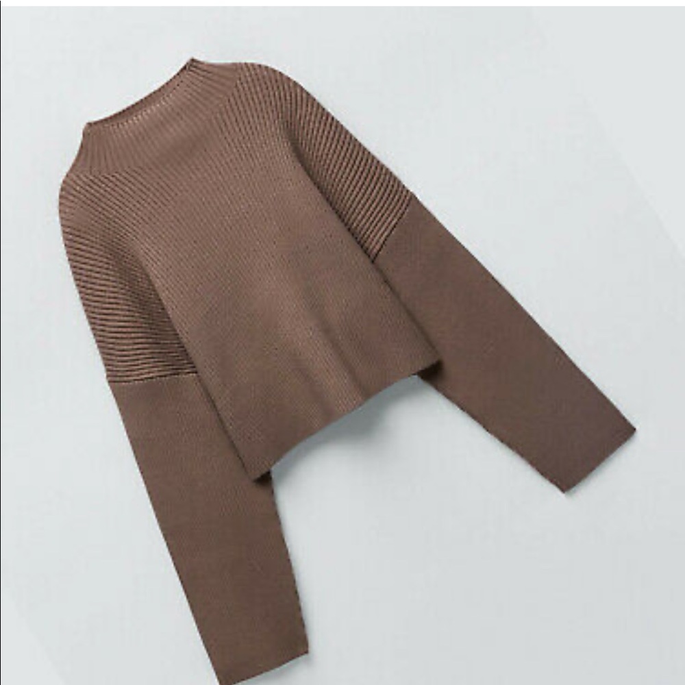 Zara high neck mock neck sweater beige pink
